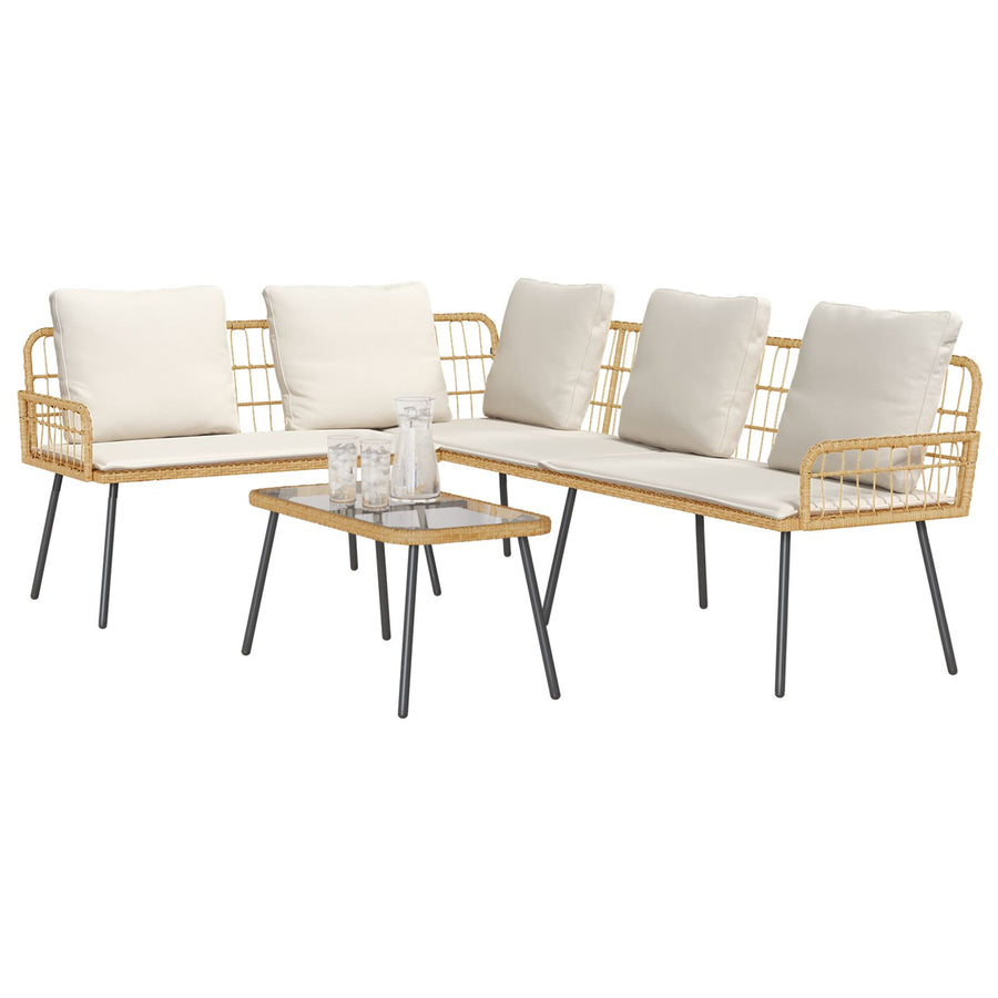 2-Delige Tuinsofa Set Met Kussens Van Poly Rattan Natuurlijk Sofa + tafel