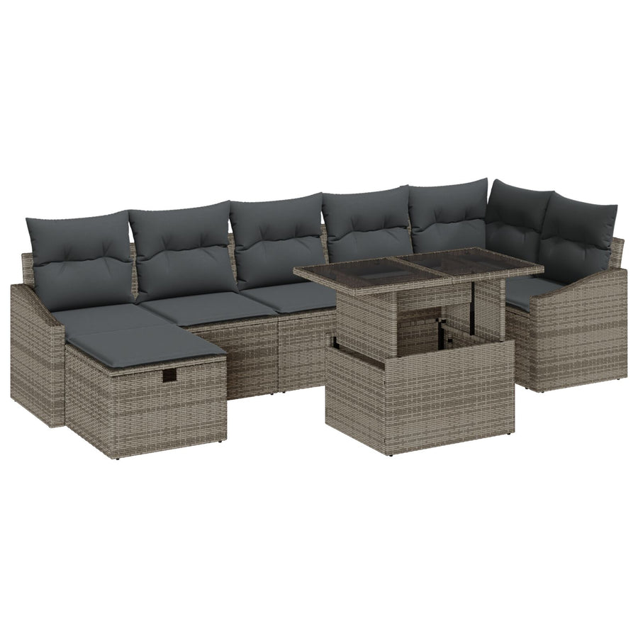 8-Delige Tuin Sofa Set Met Kussens Grijs Poly Rattan