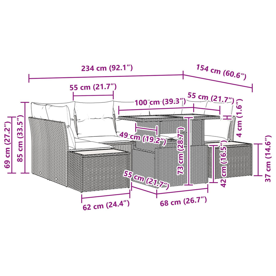 Tuin Sofa Set Set Van 6 Zwart En Crème Pe Wicker, Polyester