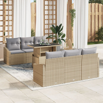 Tuin Sofa Set Set Van 7 Beige En Grijs Rattan, Stalen Frame