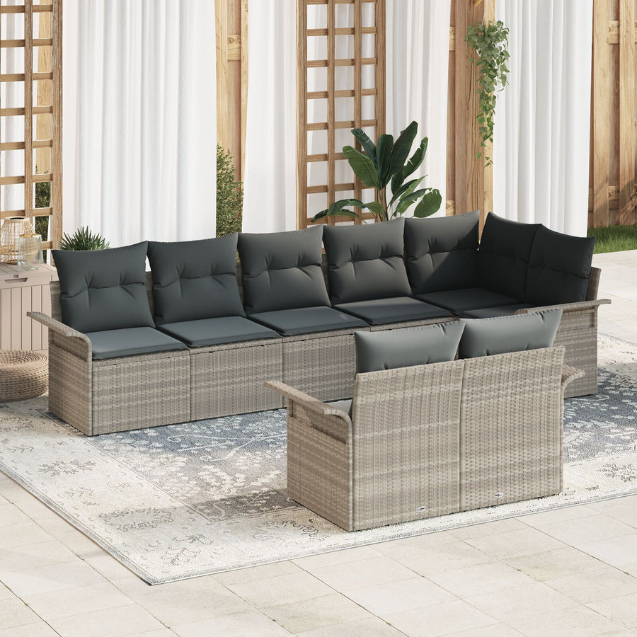8-Delige Tuinsofa Set Met Kussens Poly Rattan Lichtgrijs zonder tafel