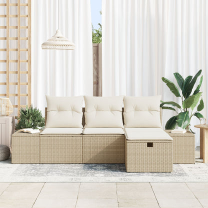 4-Delige Tuin Sofa Set Met Kussens Beige Poly Rattan Wit