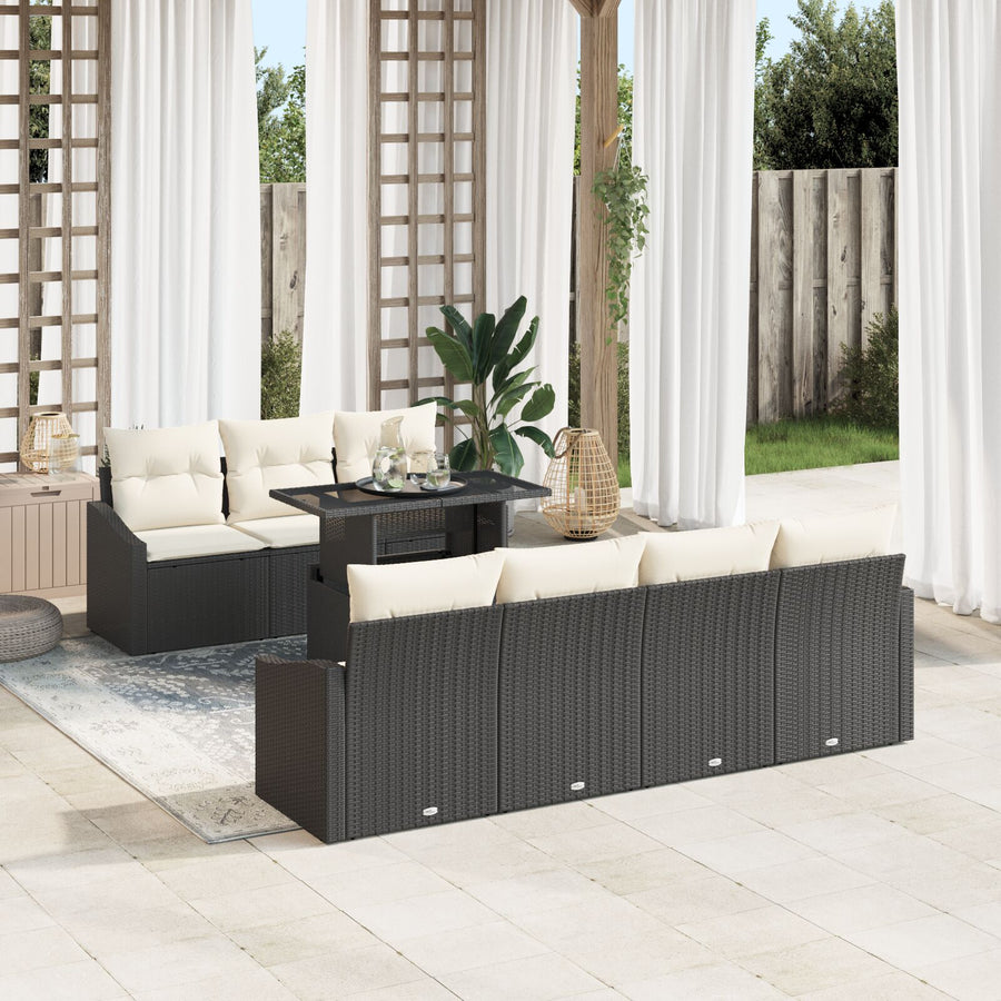 8-Delige Tuin Sofa Set Met Kussens Zwart Poly Riet