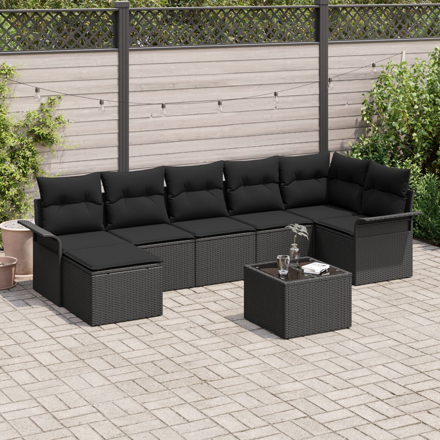 8-Delige Tuinsofa Set Met Kussens Zwart Poly Rattan