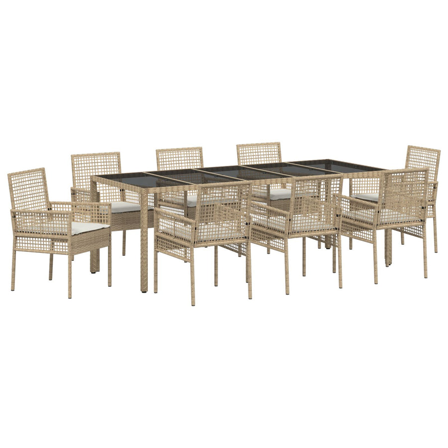 9-Delige Tuin-Dining Set Met Kussens Beige Poly Rattan