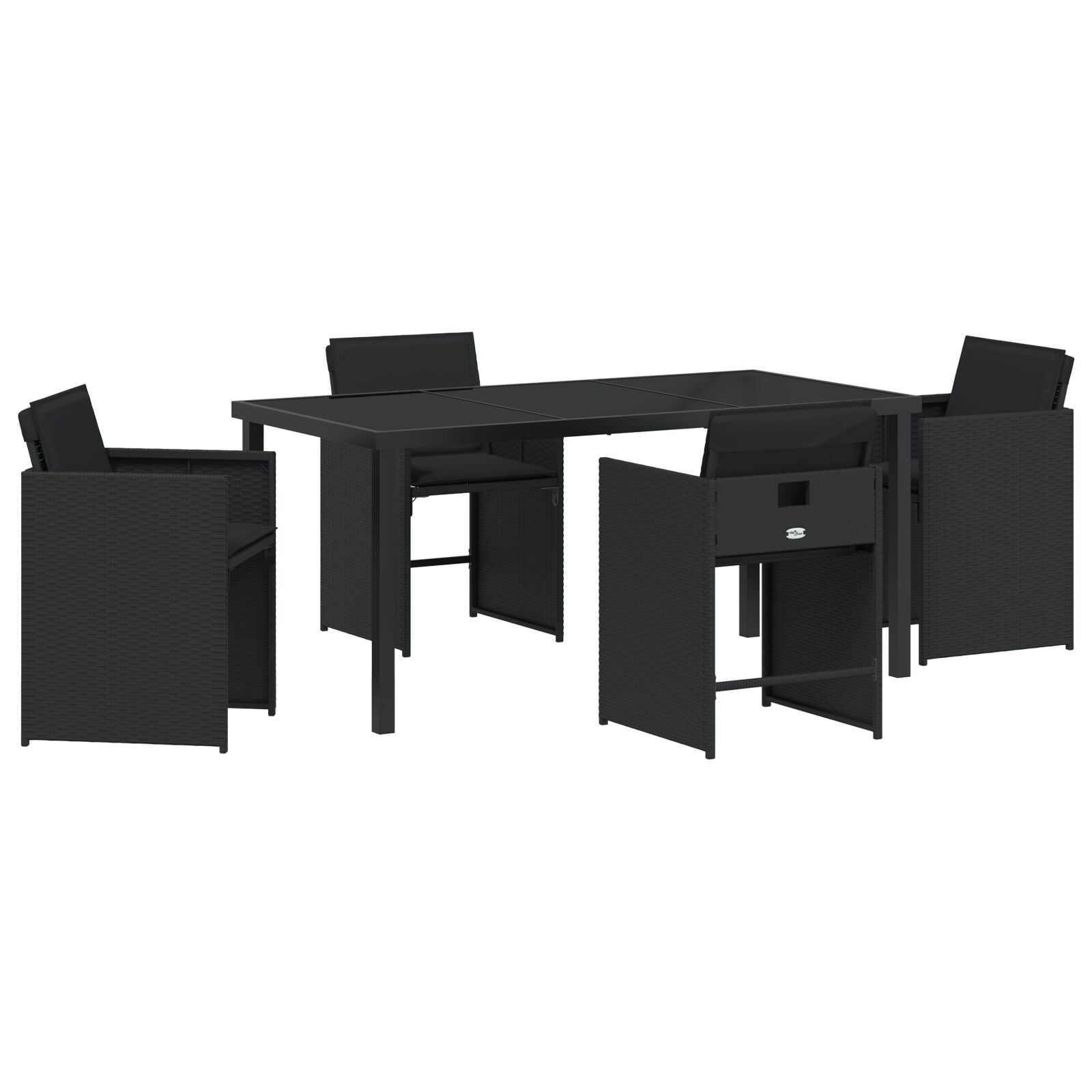 5-Delige Tuinset Met Kussens Zwart Poly Rattan