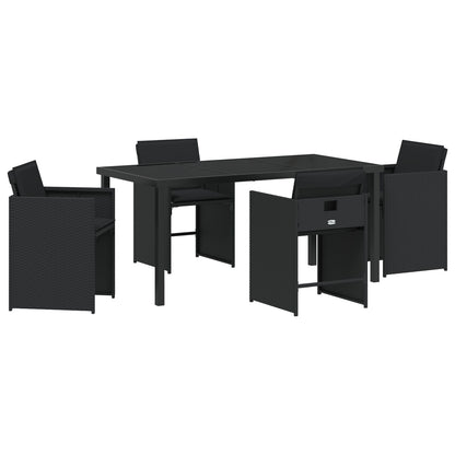 5-Delige Tuinset Met Kussens Zwart Poly Rattan