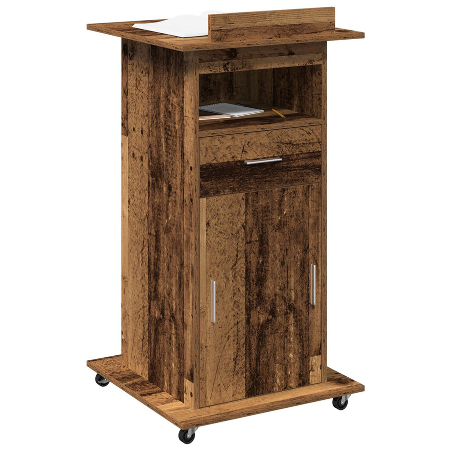 Leskantoor Podium Met Wielen Oud Hout Bewerkt Hout