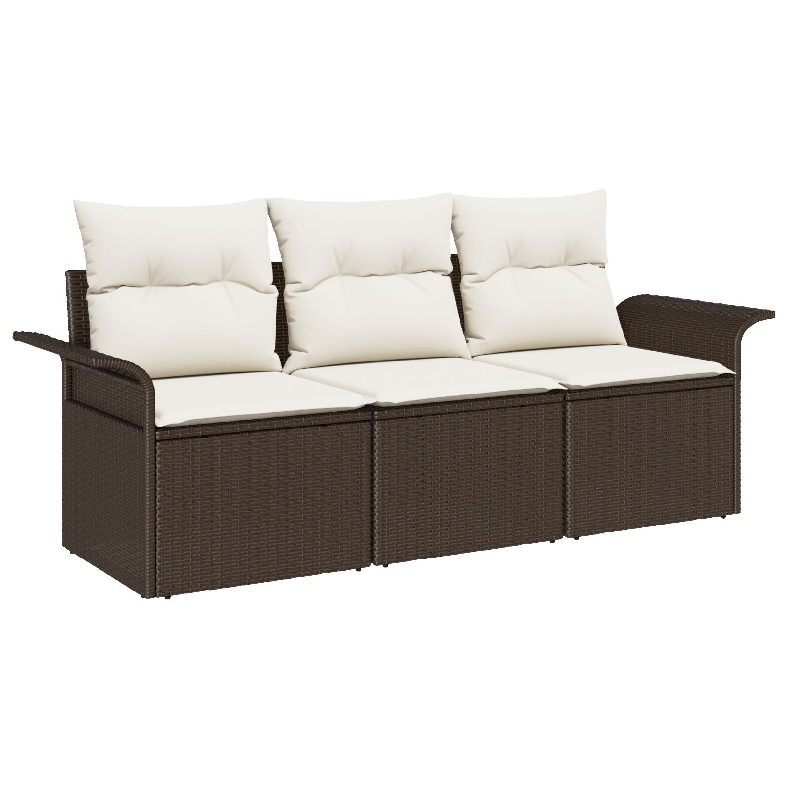 3-Delige Tuin Sofa Set Met Kussens Bruin Poly Rattan