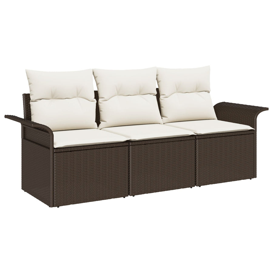 3-Delige Tuin Sofa Set Met Kussens Bruin Poly Rattan