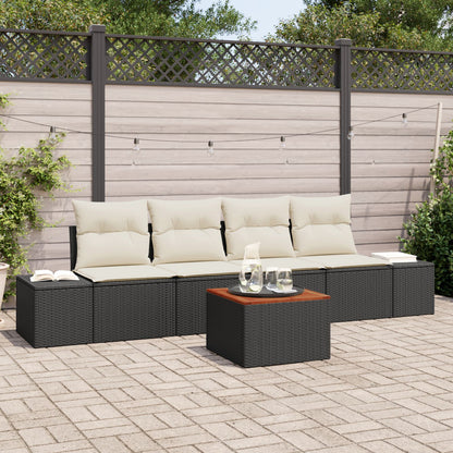 5-Delige Tuin Sofa Set Met Kussens Zwart Poly Rattan Acacia