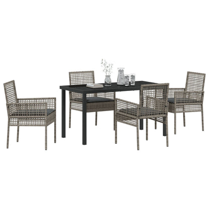 5-Delige Tuin Eet Set Met Kussens Grijs Poly Rattan