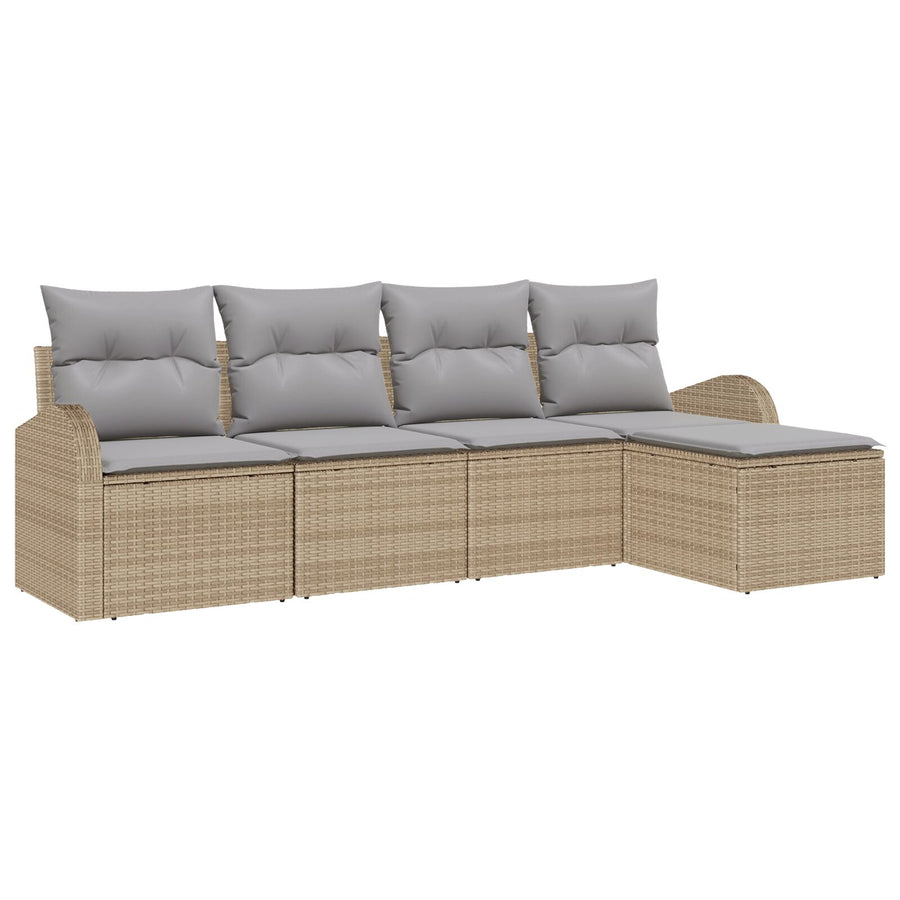 5-Delige Tuin Sofa Set Met Kussens Beige Poly Rattan