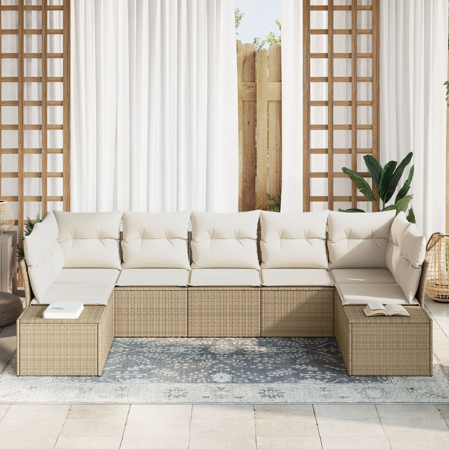 7-Delige Tuinbankset Met Kussens Beige Poly Rattan