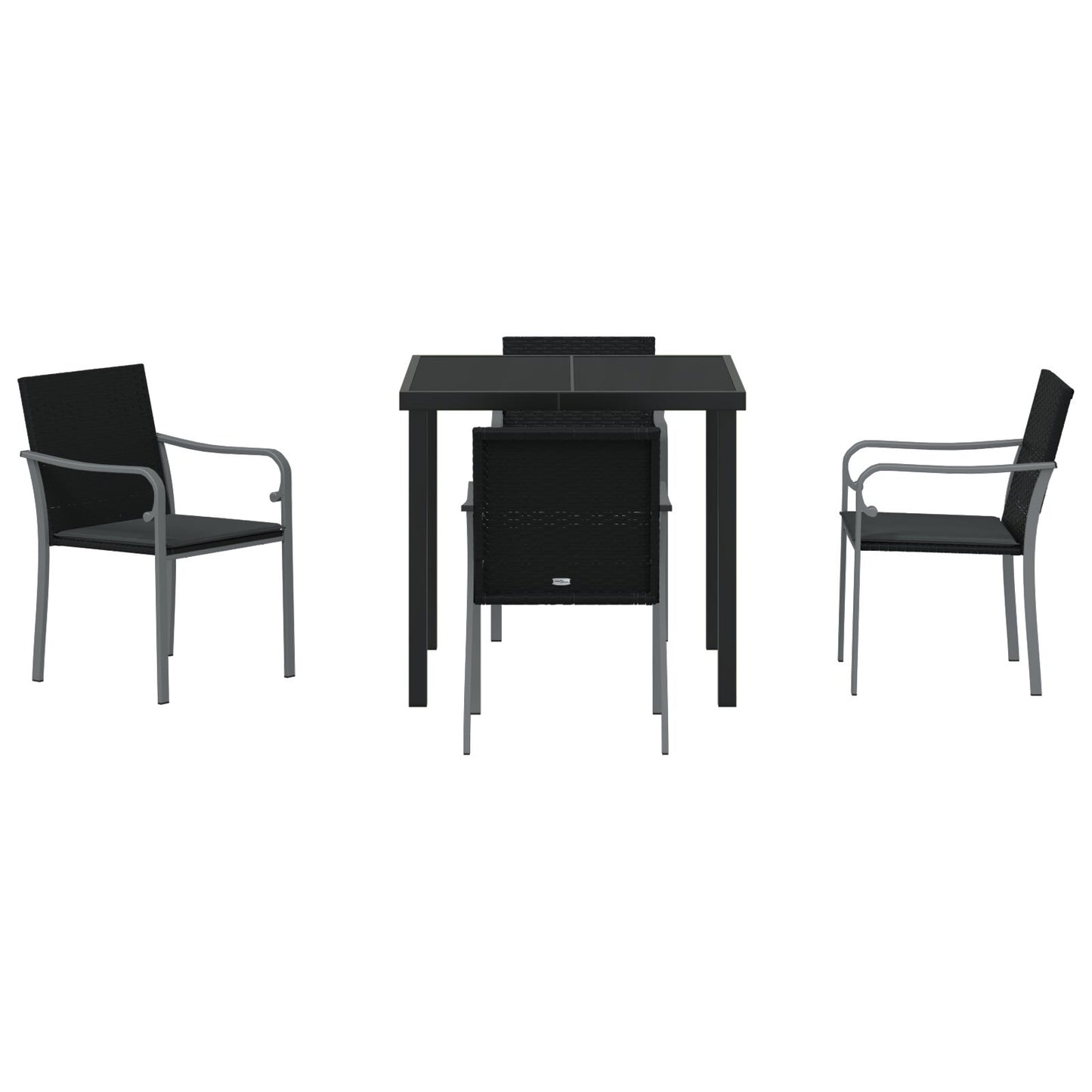 5-Delige Tuintafelset Met Kussens Poly Rattan 4-Zitter Zwart 80 cm
