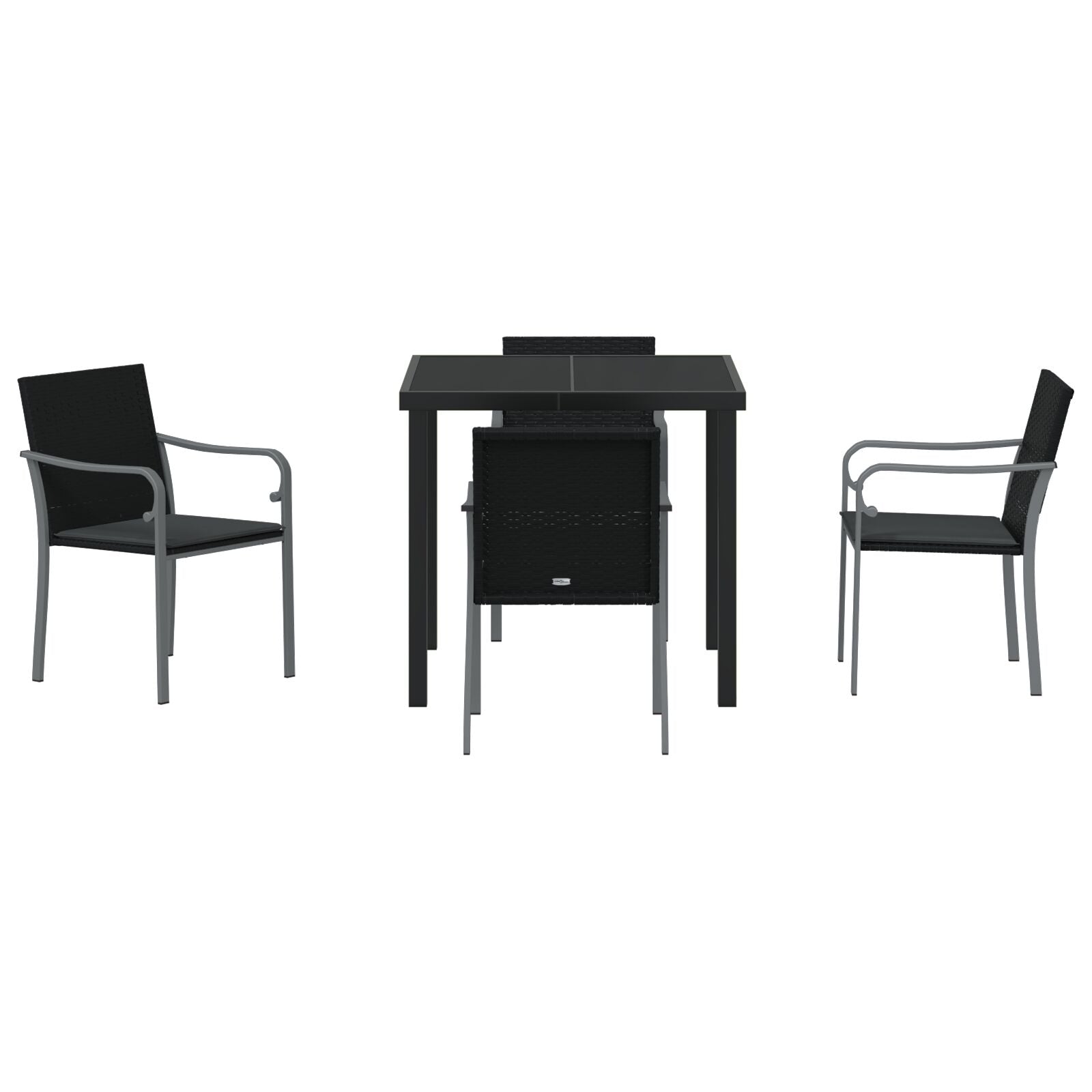 5-Delige Tuintafelset Met Kussens Poly Rattan 4-Zitter Zwart 80 cm