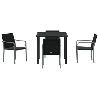 5-Delige Tuintafelset Met Kussens Poly Rattan 4-Zitter Zwart 80 cm