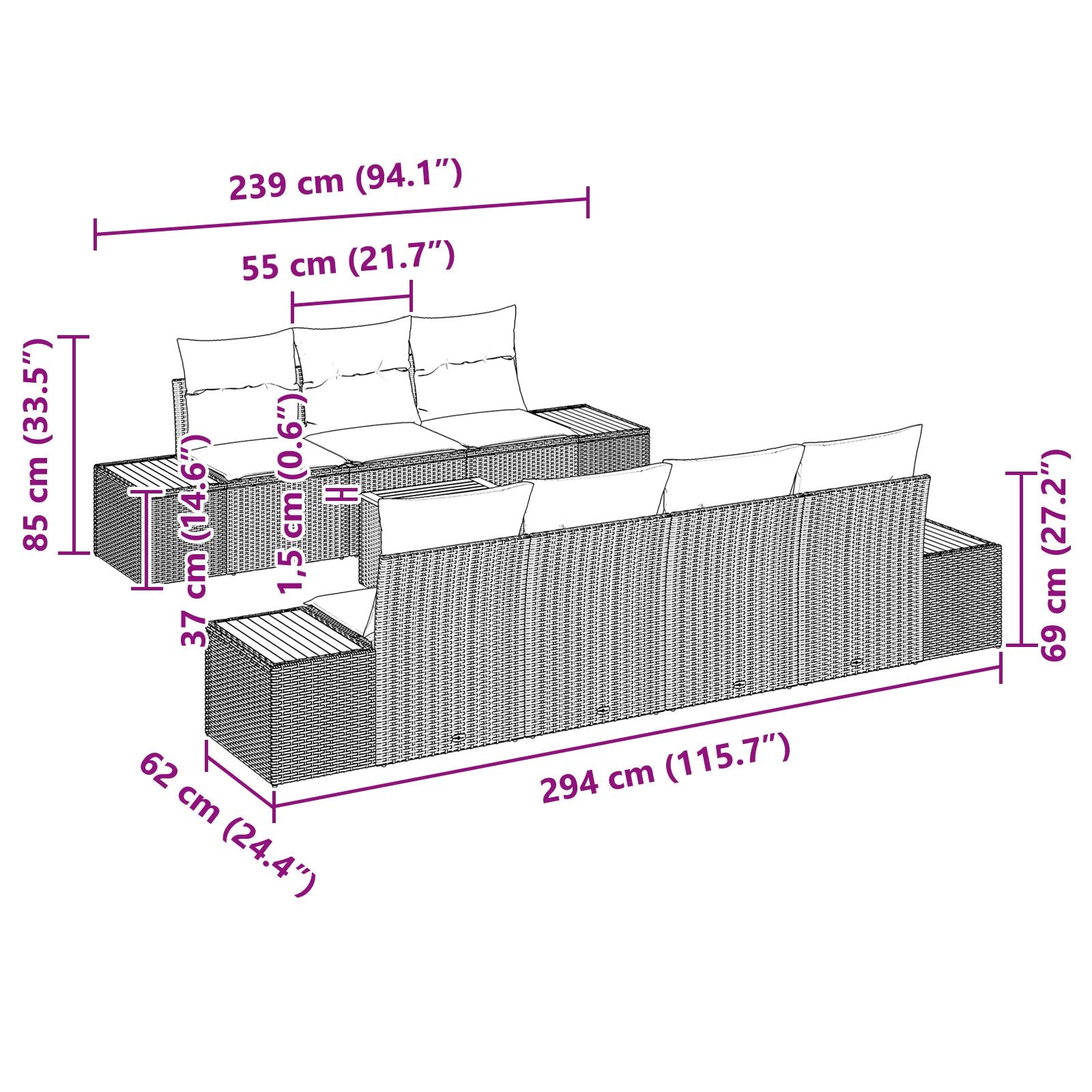 8-Delige Tuinbankset Met Kussens Grijs Poly Rattan Acacia