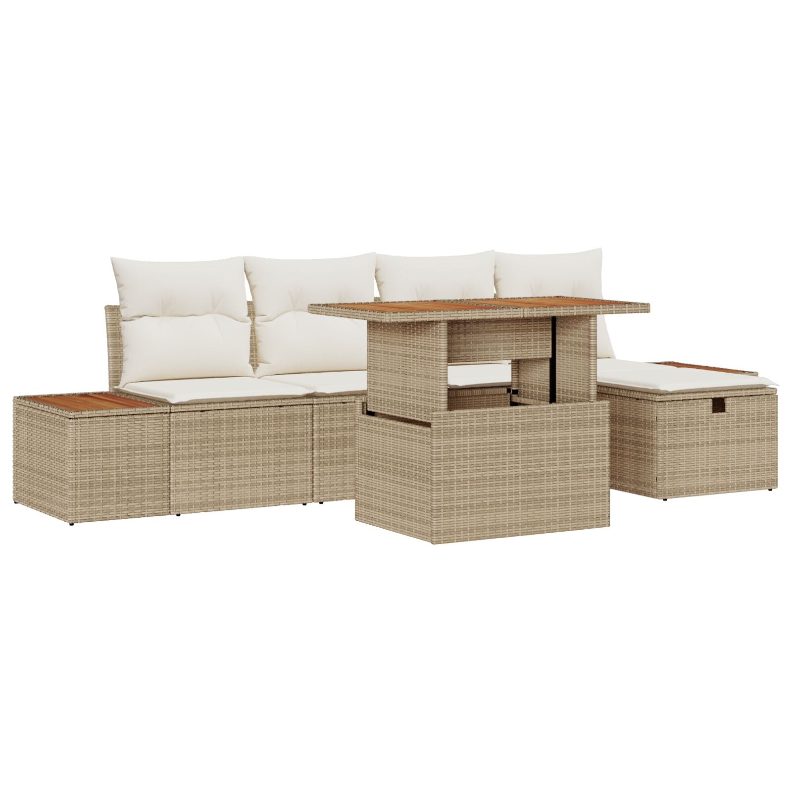 6-Delige Tuinbankset Met Kussens Beige Poly Rattan