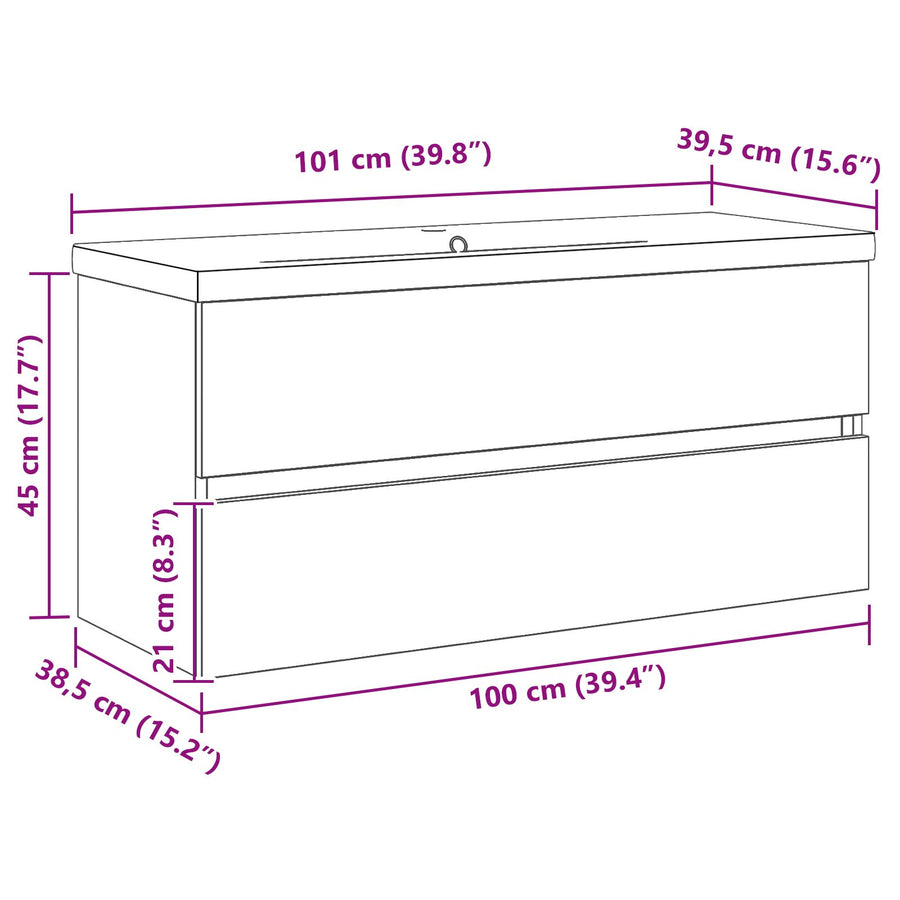 Wastafel Kast Met Ingebouwde Wastafel Zwart Eik Gefabriceerd Hout