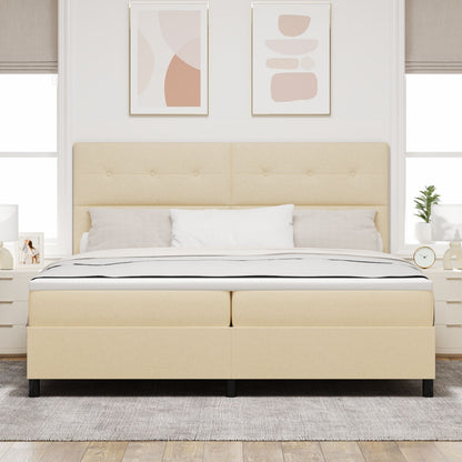 Boxspring Bed Met Matras Stof Crème 200 x 200 cm Knopen gestoffeerd