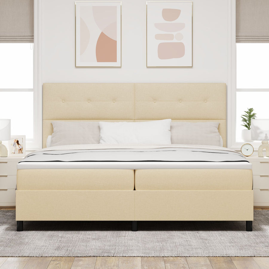 Boxspring Bed Met Matras Stof Crème 200 x 200 cm Knopen gestoffeerd