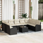 Sofa set with cushion 10 pcs Black Poly Rattan