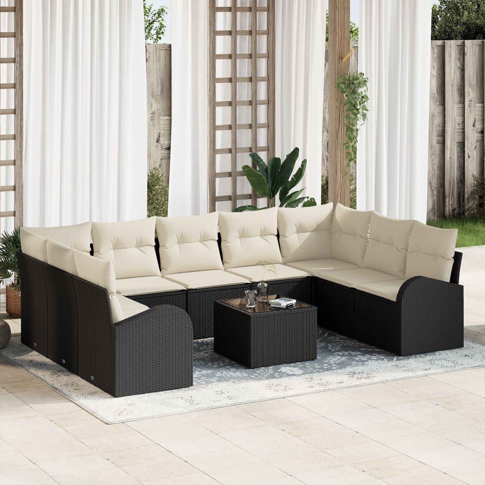 9-Delige Tuin Sofa Set Met Kussens Bruin Poly Rattan