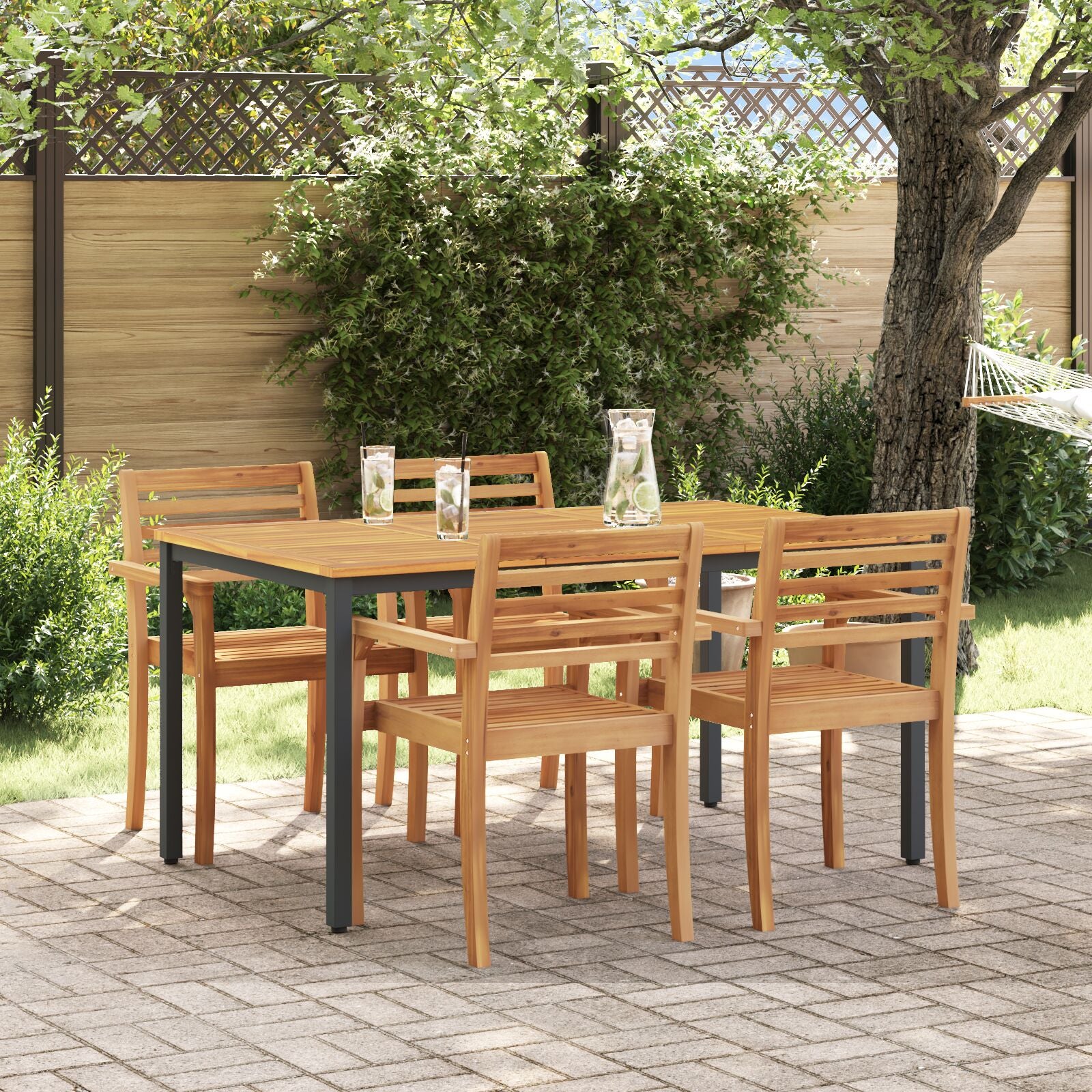 Tuin Tafel Massief Acaciahout En Metaal 150 x 90 x 75 cm Natuurlijk en zwart