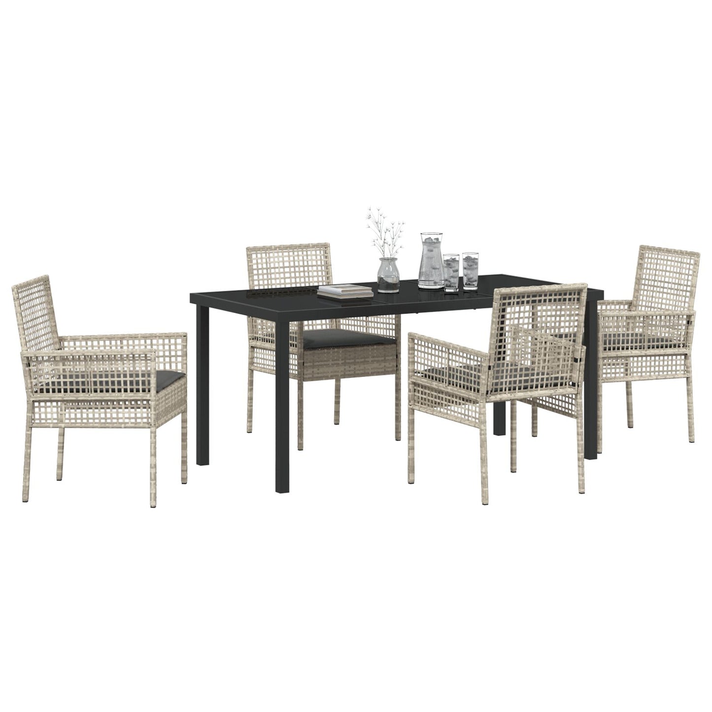 5-Delige Tuindining Set Met Kussens Lichtgrijs Poly Rattan