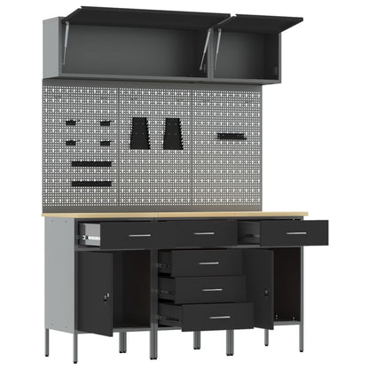 8-Delige Werkbankset Staal 3x (84/84/85 cm) Zwart 3x kast + 3x pegboard + 2x kast met deur