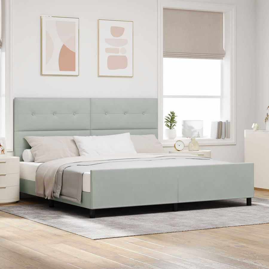 Bedframe Lichtgrijs 200X200 Cm Fluweel Crème