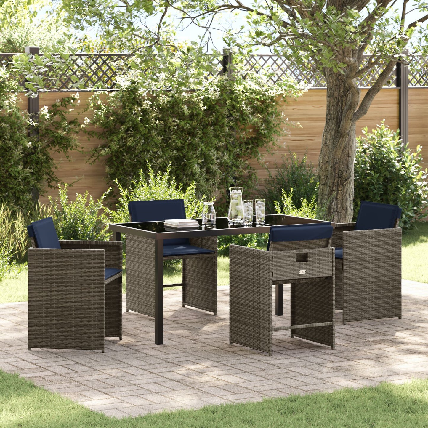 5-Delige Tuin Eetset Met Kussens Grijs Poly Riet
