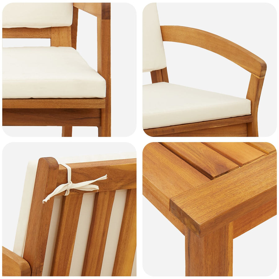 5-Delige Bistro Set Met Kussens Van Massief Acaciahout Crème wit 4x stoelen + tafel