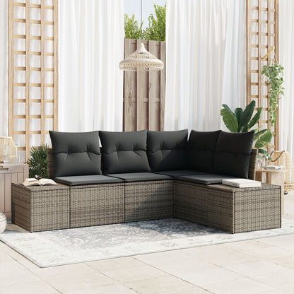 4-Delige Tuin Sofa Set Met Kussens Grijs Poly Rattan