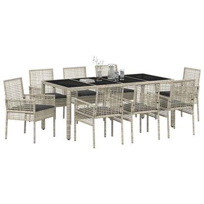9-Delige Tuin Eetset Lichtgrijs Poly Rattan
