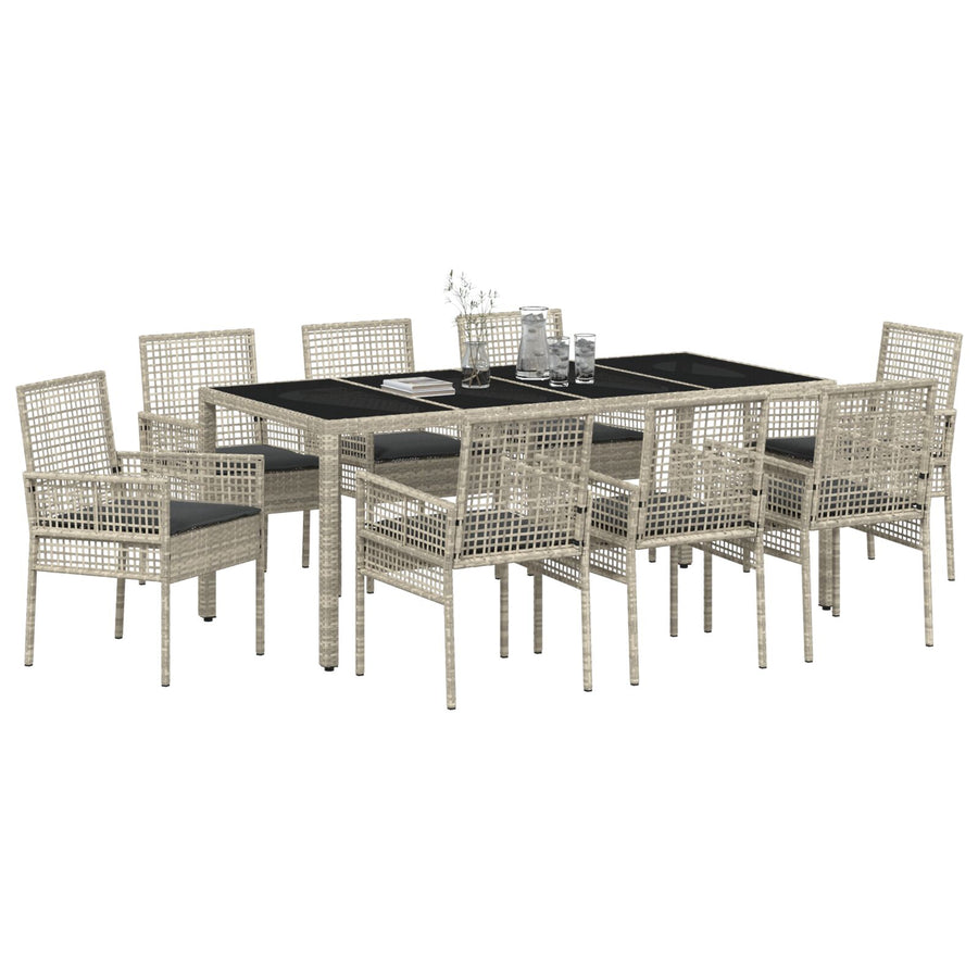 9-Delige Tuin Eetset Lichtgrijs Poly Rattan