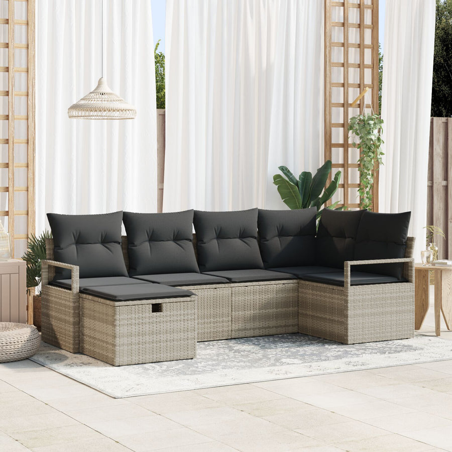 6-Delige Tuinbankset Met Kussens, Lichtgrijs Poly Rattan,  2-Zits Tuinbank Met Kussens, Grijs Poly Rattan