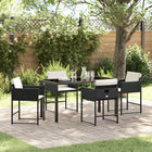 Garden dining set with cushion 5 pcs Black poly rattan