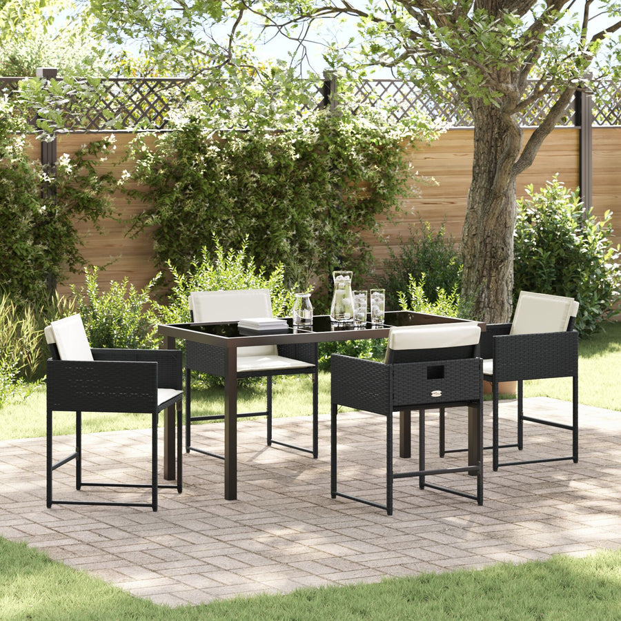 5 Delige Tuin Eettafel Set Met Kussens Zwart Poly Rattan