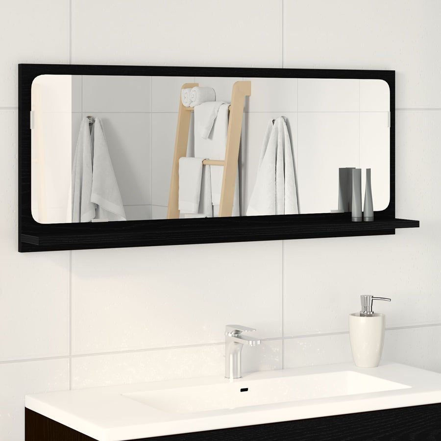 Badkamerspiegel Zwart Eiken 90X10,5X37 Cm Samengesteld Hout