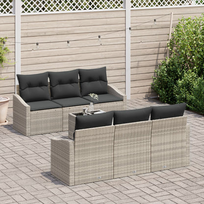7-Delige Tuin Sofa Set Met Kussens Lichtgrijs Poly Rattan Gegalvaniseerd Staal