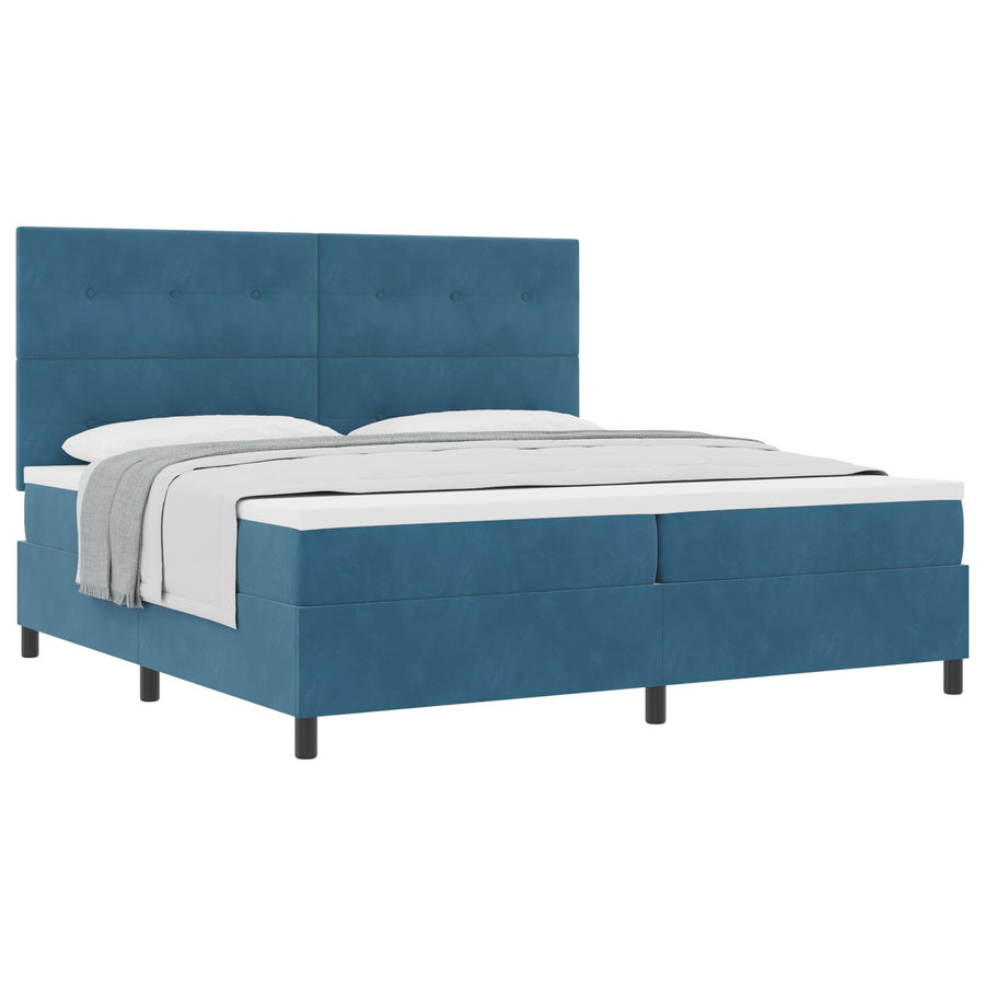 Boxspringbed Met Matras Donkerblauw 200X200 Cm Fluweel Blauw
