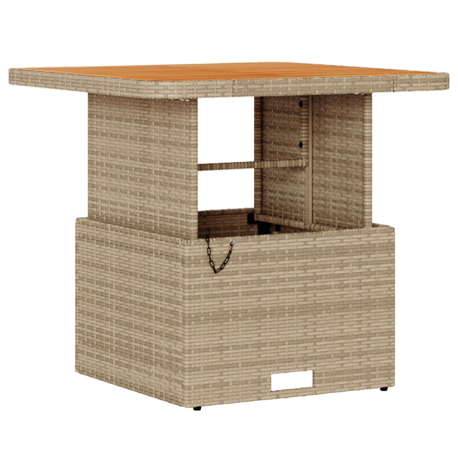 3-Delige Tuin Eetset Met Kussens Poly Rattan Acaciahout 80 cm Beige en grijs 2 stools
