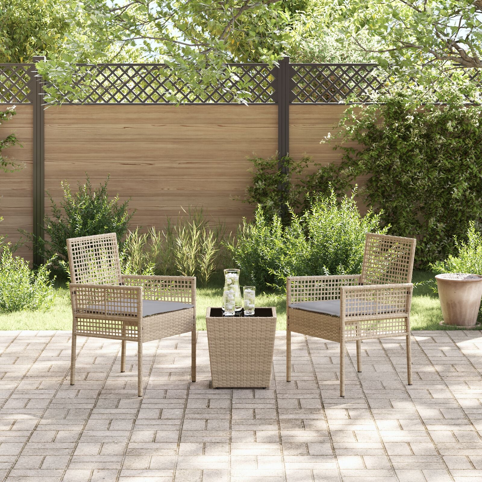 3-Delige Tuin Bistro Set Met Kussens Beige Poly Rattan