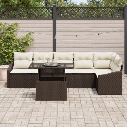 7 Persoons Tuin Sofa Set Met Kussens Bruin Poly Rattan