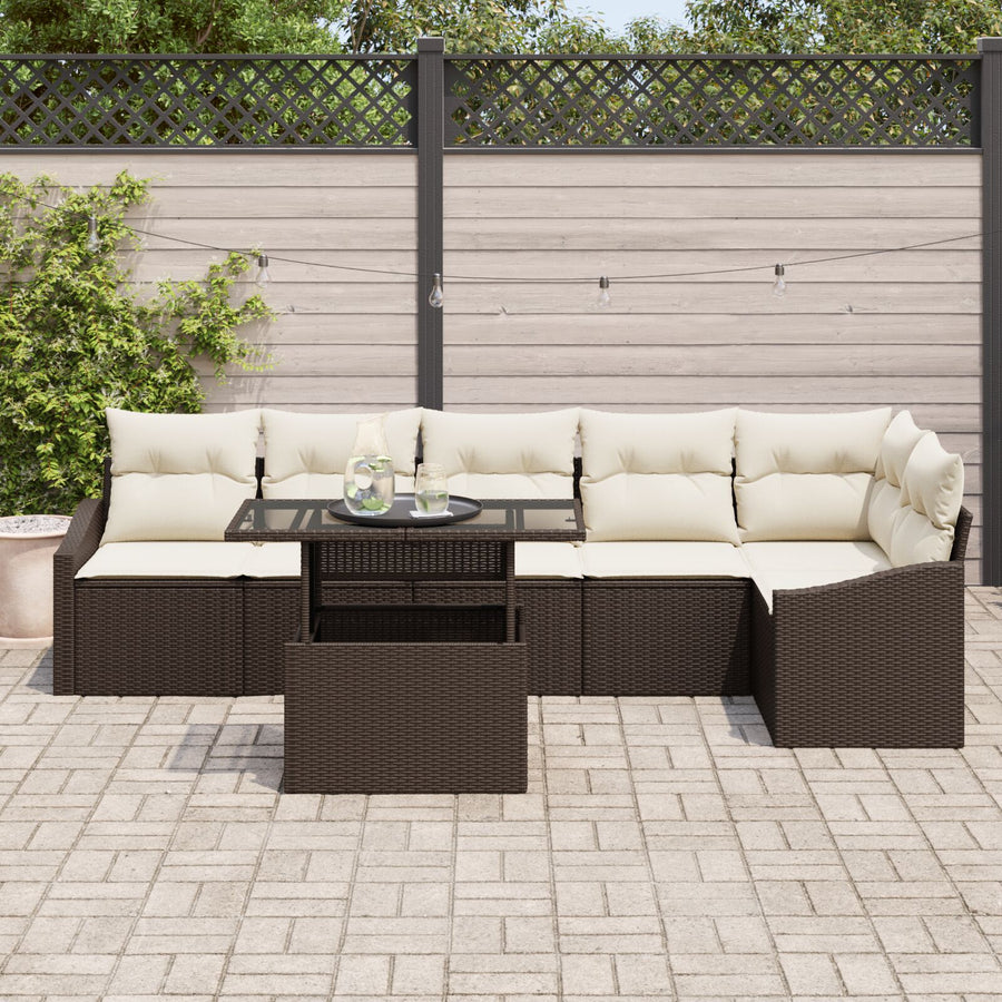7 Persoons Tuin Sofa Set Met Kussens Bruin Poly Rattan
