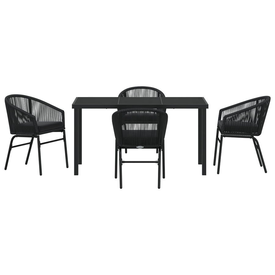 5-Delige Tuin Eetset Zwart Poly Rattan