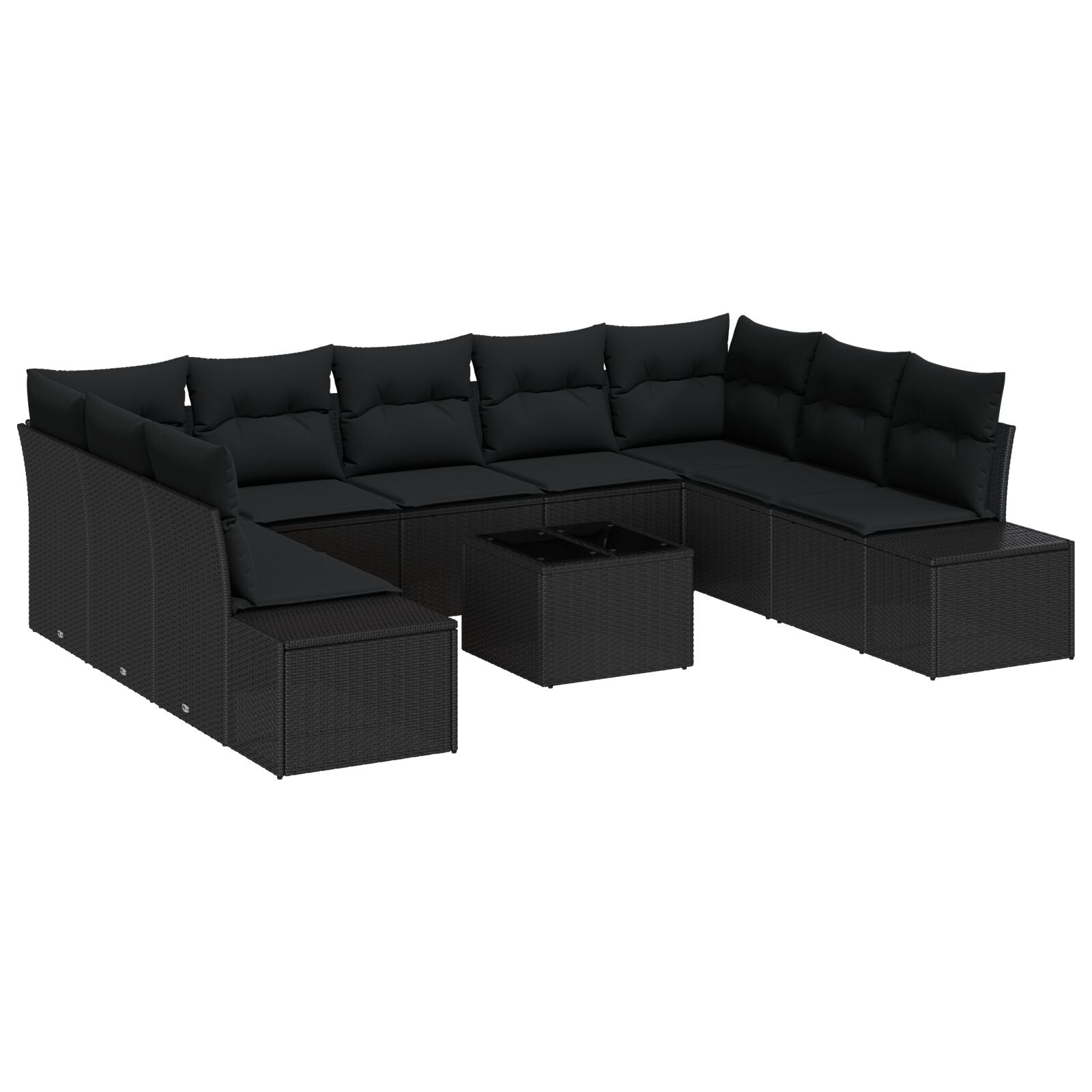 Tuinbank Set 10-Delig Riet, Polyester, Staal Buitenbank Zwart met tafel