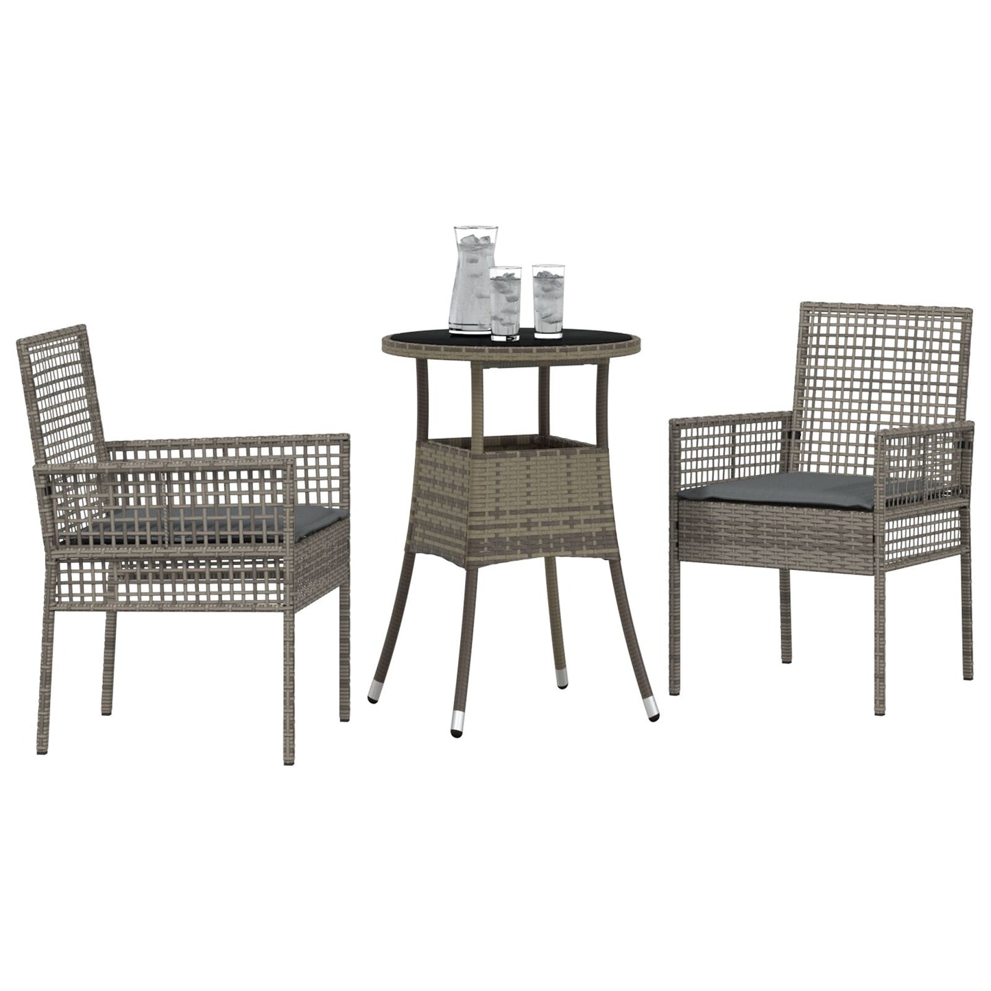 3 Delige Tuin Eetset Grijs Poly Rattan